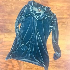 Teal Velvet Cowl Neck Top